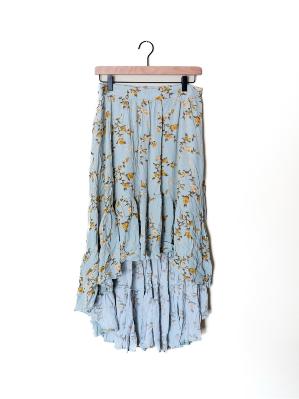 Xhilaration Blue & Yellow Floral Spring High Low Skirt